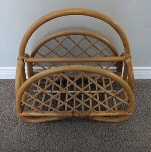 Vintage MCM Bamboo Rattan Magazine Holder